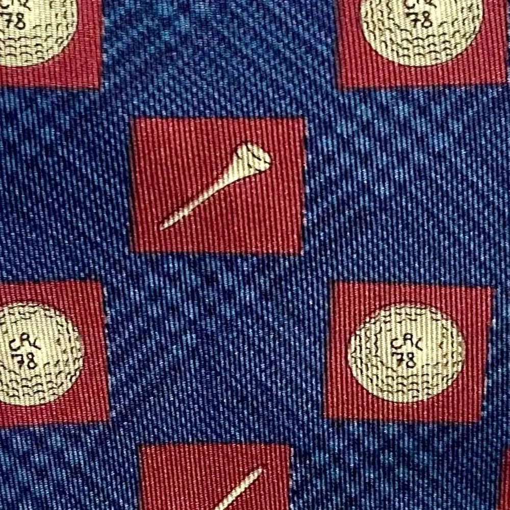 Vintage Chaps Ralph Lauren  Blue and Red Silk Tie with Golf  Motif